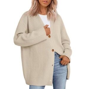A New Day Cream Vneck Boyfriend Cardigan Knit Grandpa Sweater M